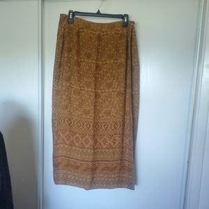 JONES NEW YORK Silk Tan Faux Wrap Skirt Tribal Prints size 14